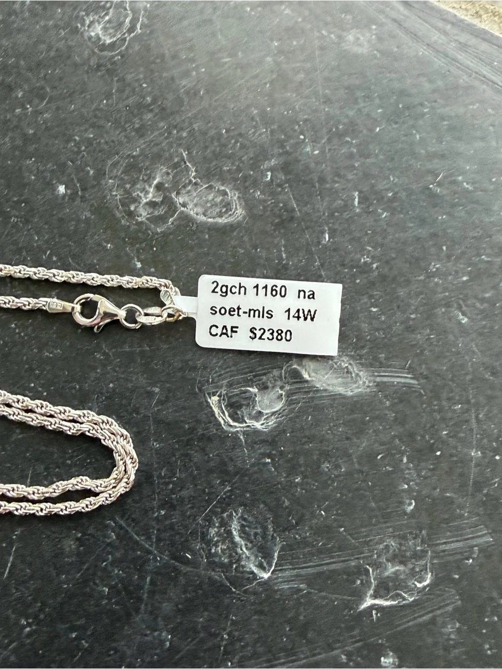 14kt White Gold Rope Chain Necklace 21” long
